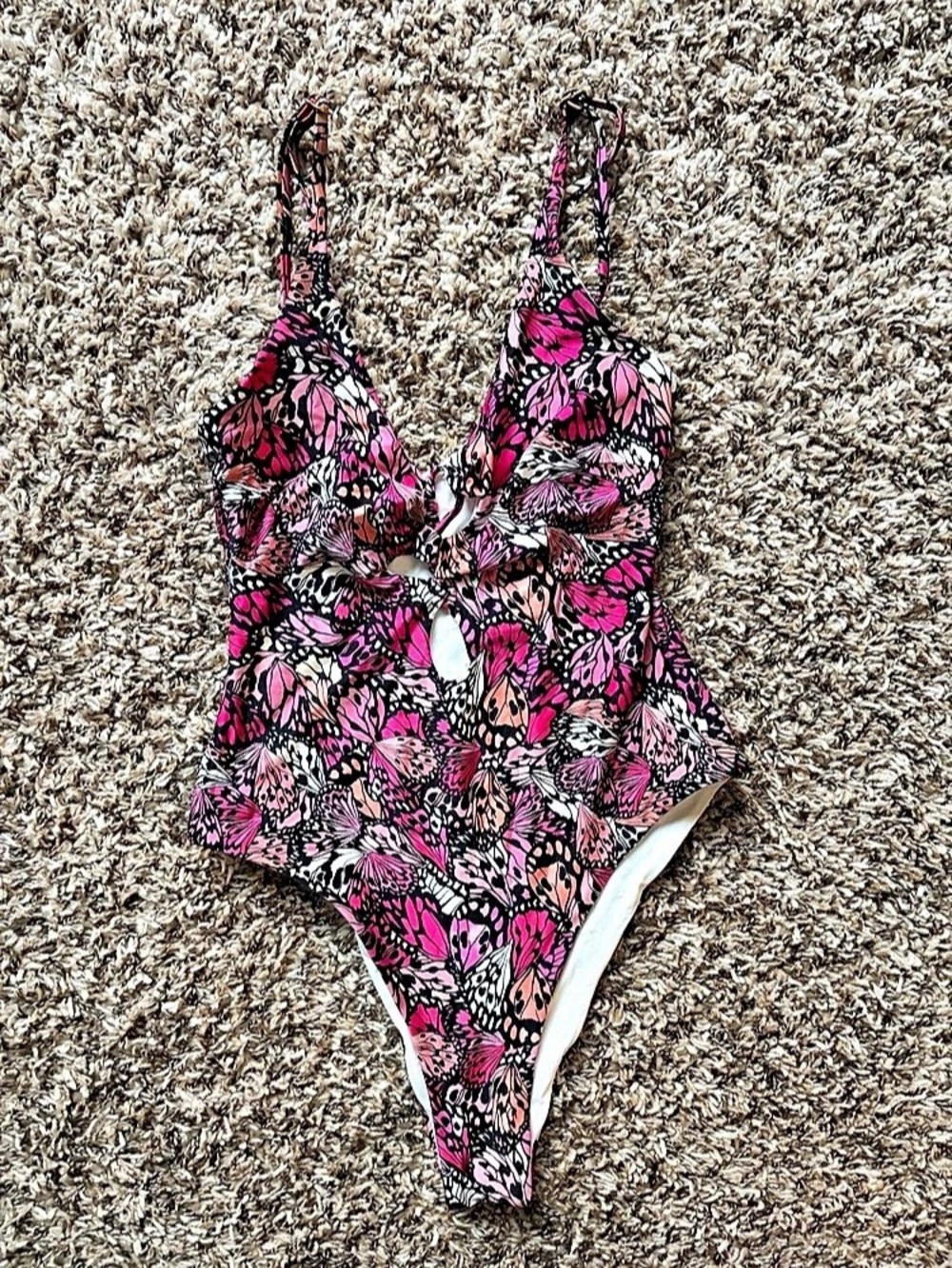 Floral One-Piece Swimsuit in Pink & Black